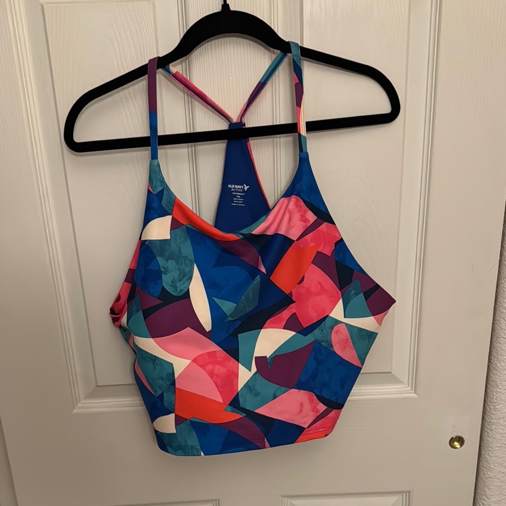 Old Navy Blue and Pink Geometric Sports Bra